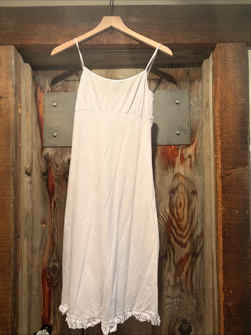 Dosa Women's White Midi Slip Dress with Ruffled Hem
